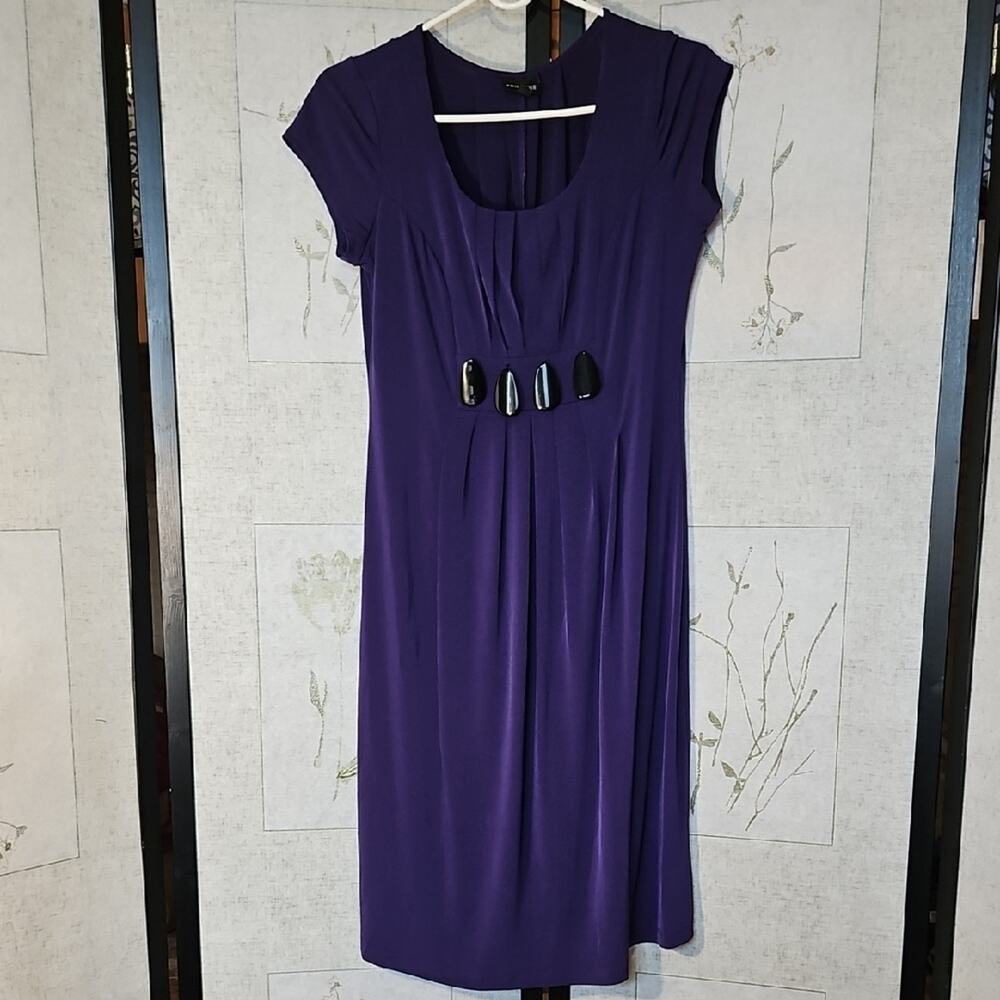 Voir Voir Purple Midi Sheath Dress with Flutter Sleeves for Night Out